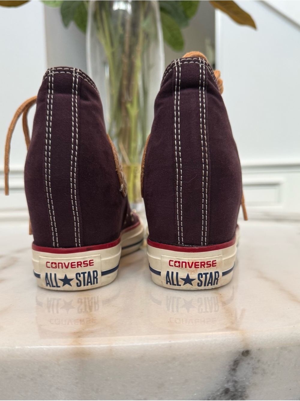 Converse High Top Wedge Sneakers in Burgundy - Size 7, TTS - Picture 4 of 6